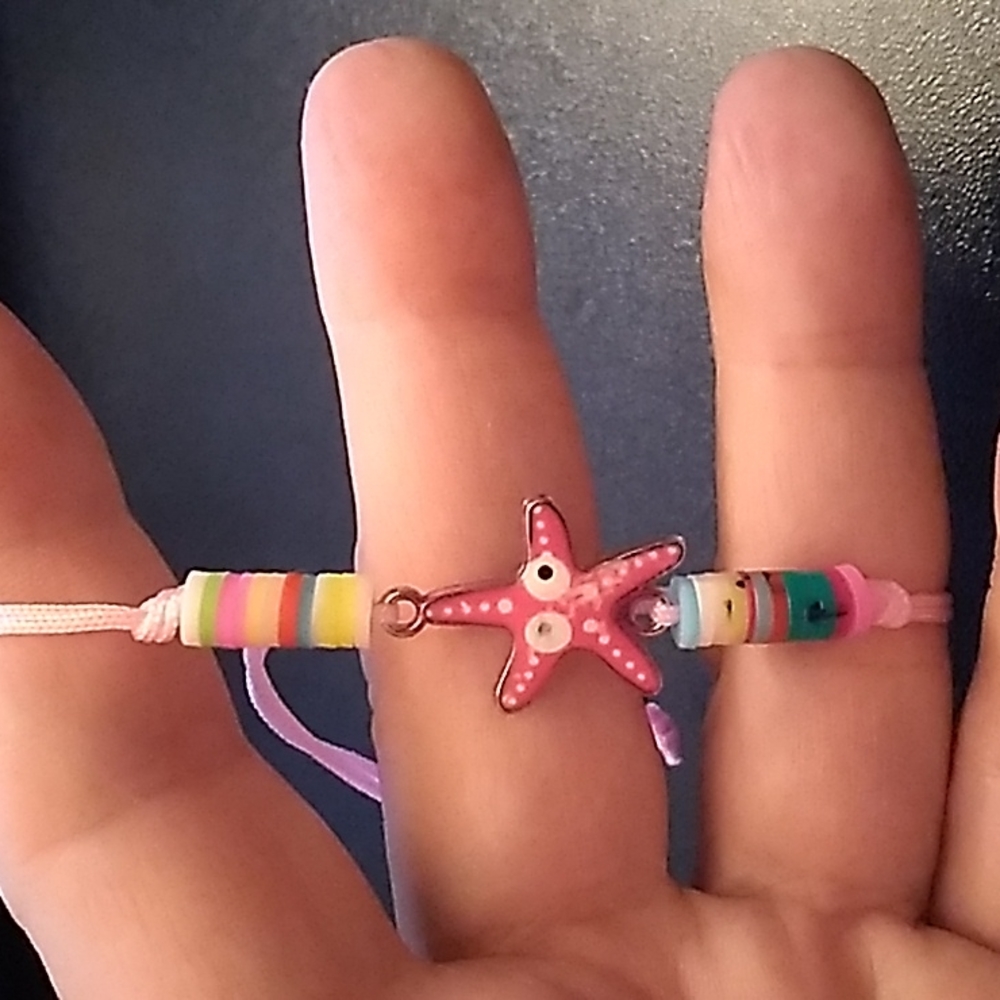 BBTO Gorgeous Star Fish Bracelet w Pink Cording up to 10 inches